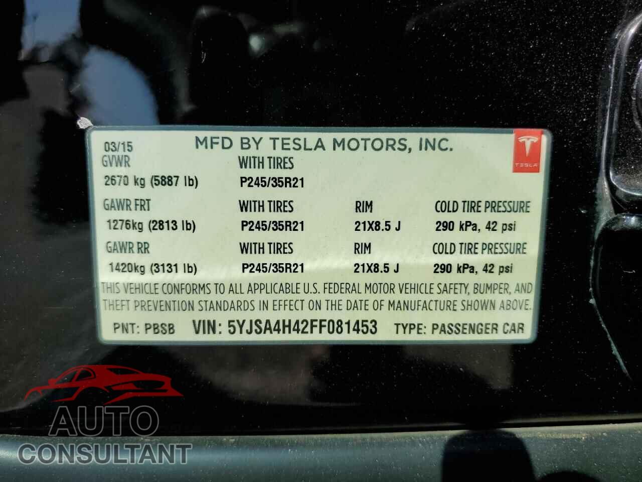 TESLA MODEL S 2015 - 5YJSA4H42FF081453