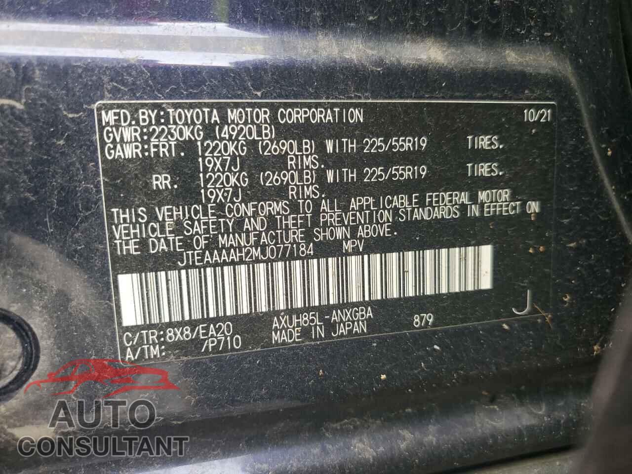 TOYOTA VENZA 2021 - JTEAAAAH2MJ077184