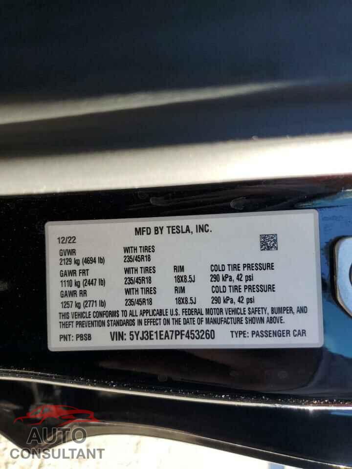 TESLA MODEL 3 2023 - 5YJ3E1EA7PF453260