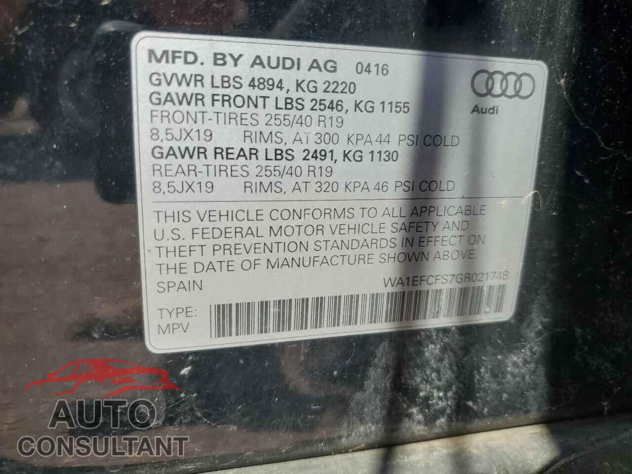 AUDI Q3 2016 - WA1EFCFS7GR021748