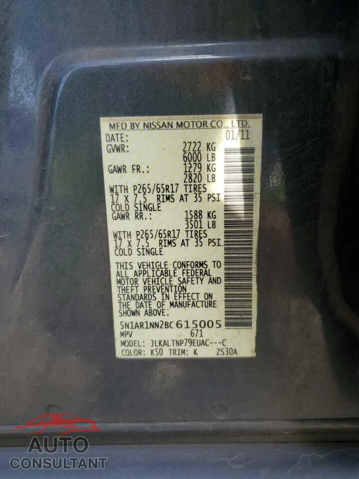 NISSAN PATHFINDER 2011 - 5N1AR1NN2BC615005