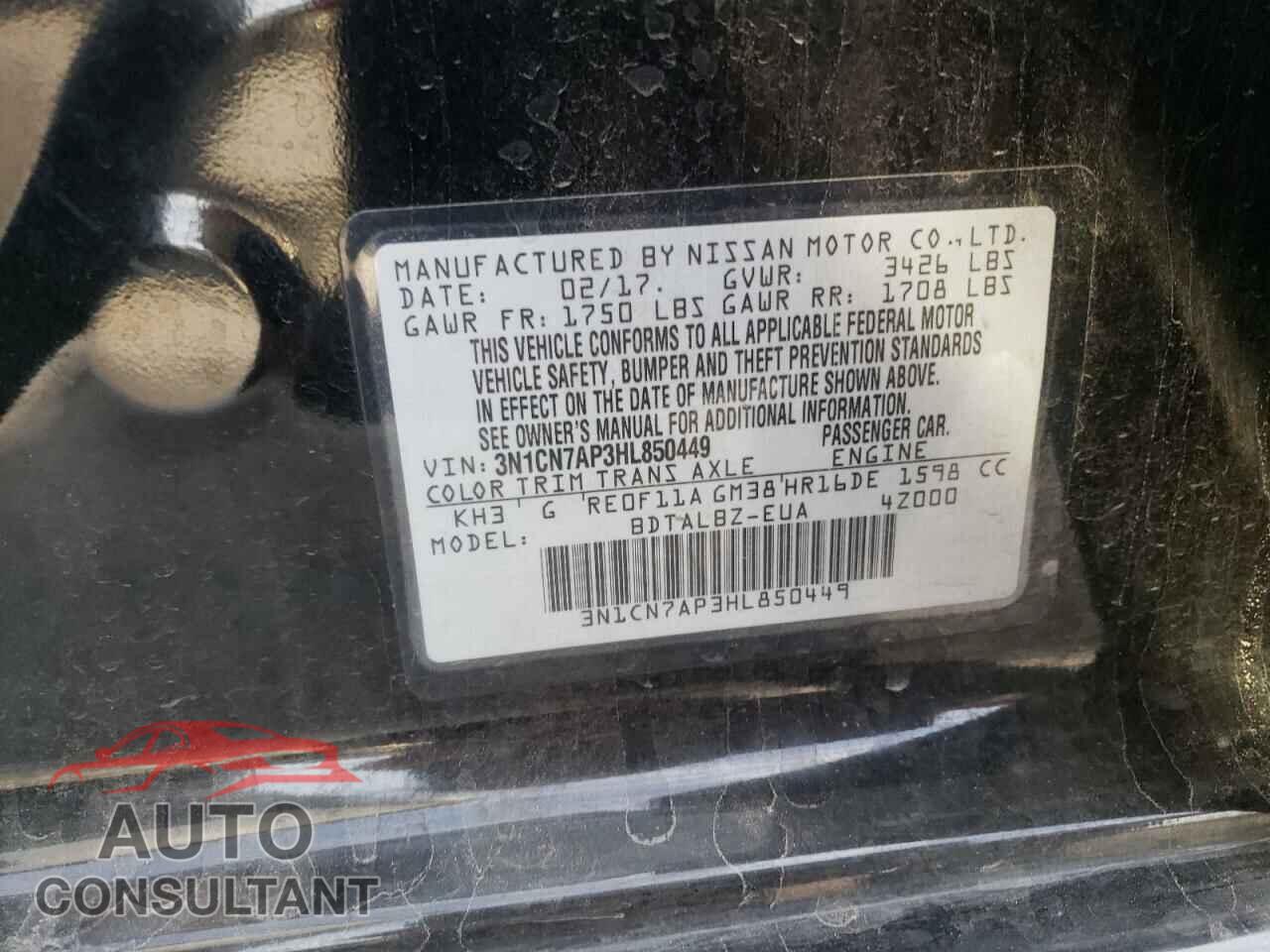 NISSAN VERSA 2017 - 3N1CN7AP3HL850449