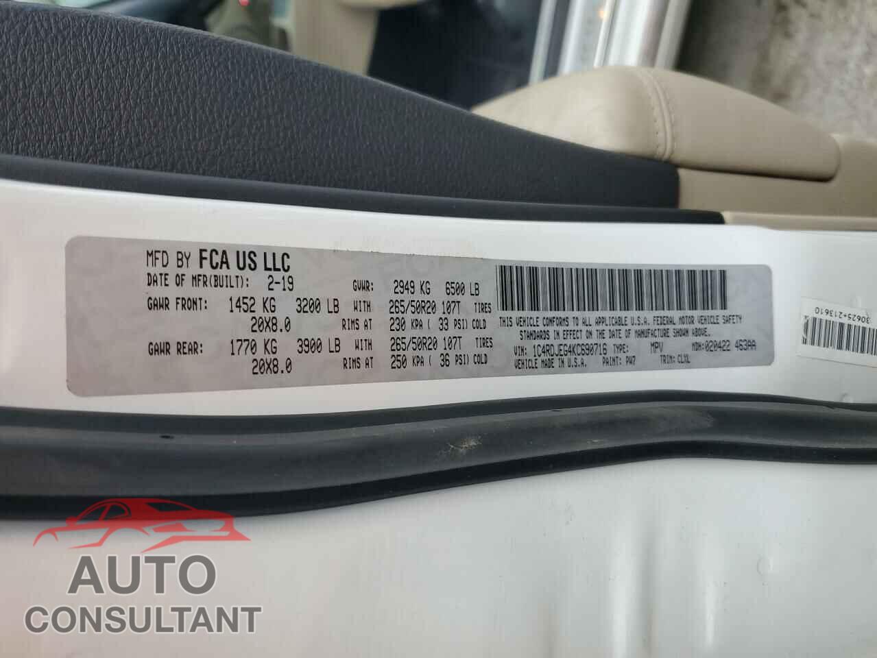 DODGE DURANGO 2019 - 1C4RDJEG4KC690716