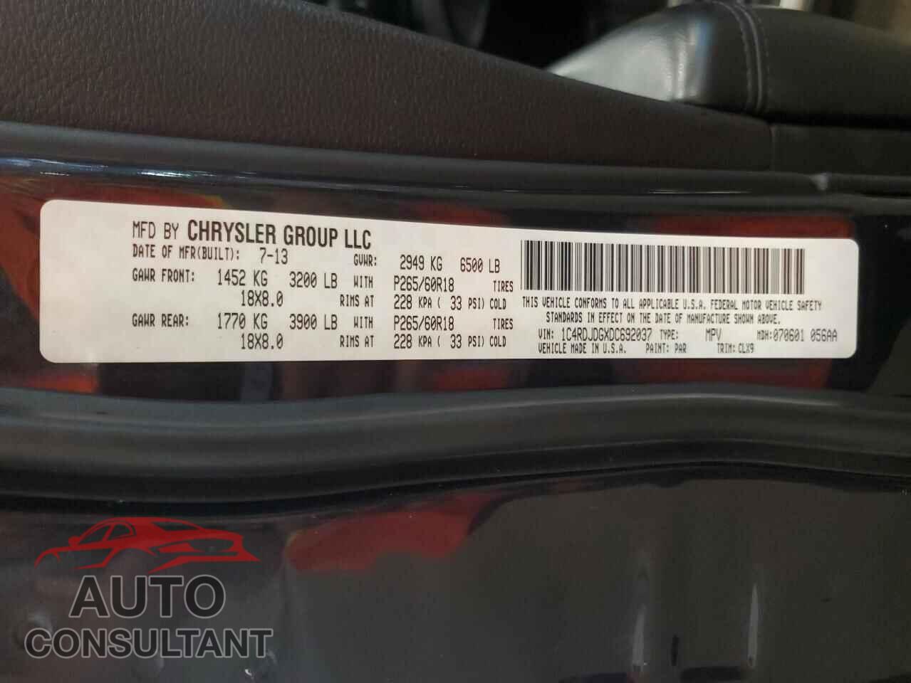 DODGE DURANGO 2013 - 1C4RDJDGXDC692037