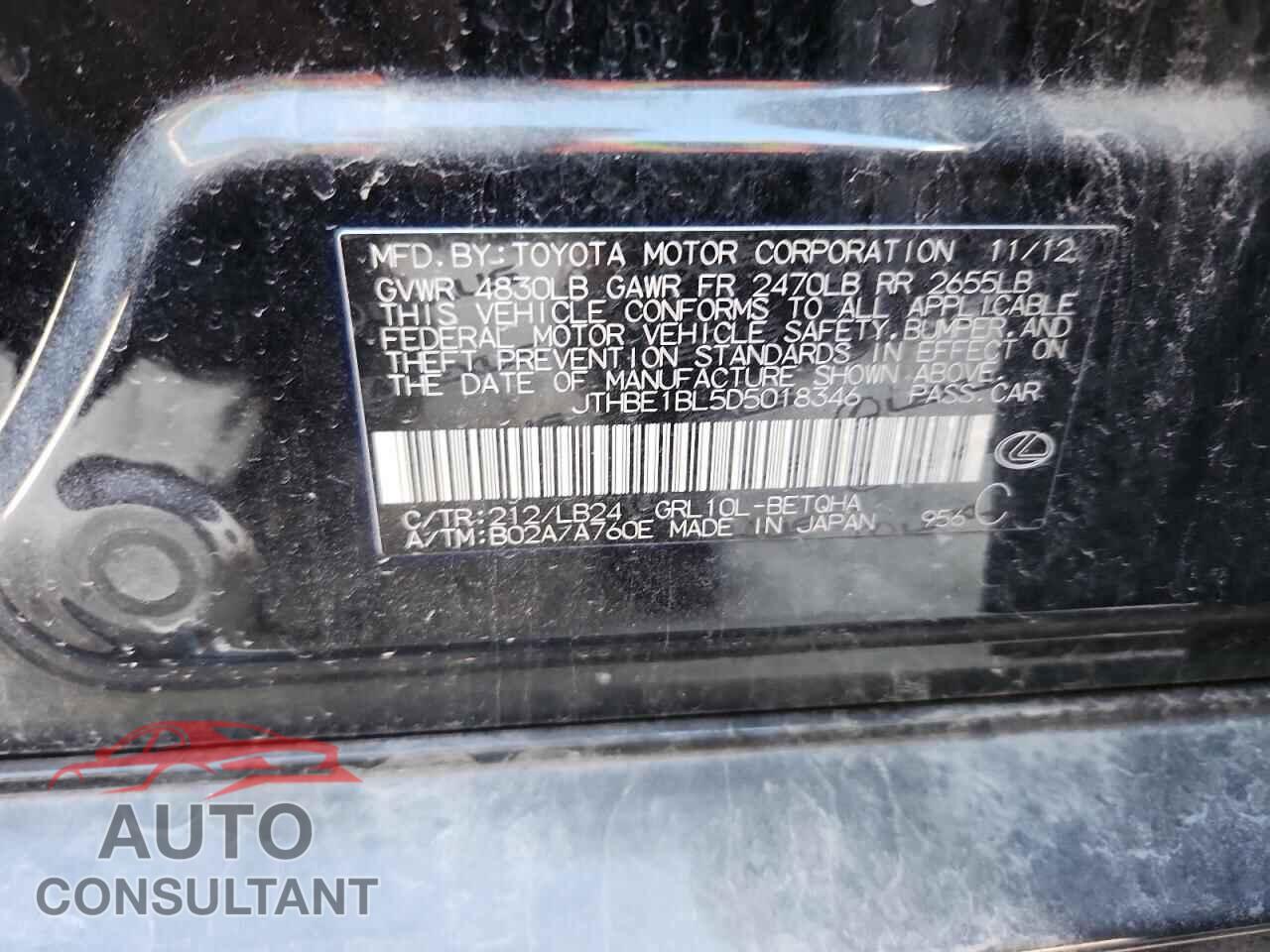 LEXUS GS350 2013 - JTHBE1BL5D5018346