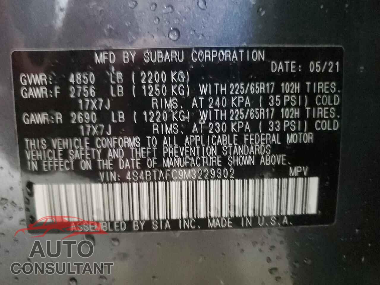 SUBARU OUTBACK 2021 - 4S4BTAFC9M3229302
