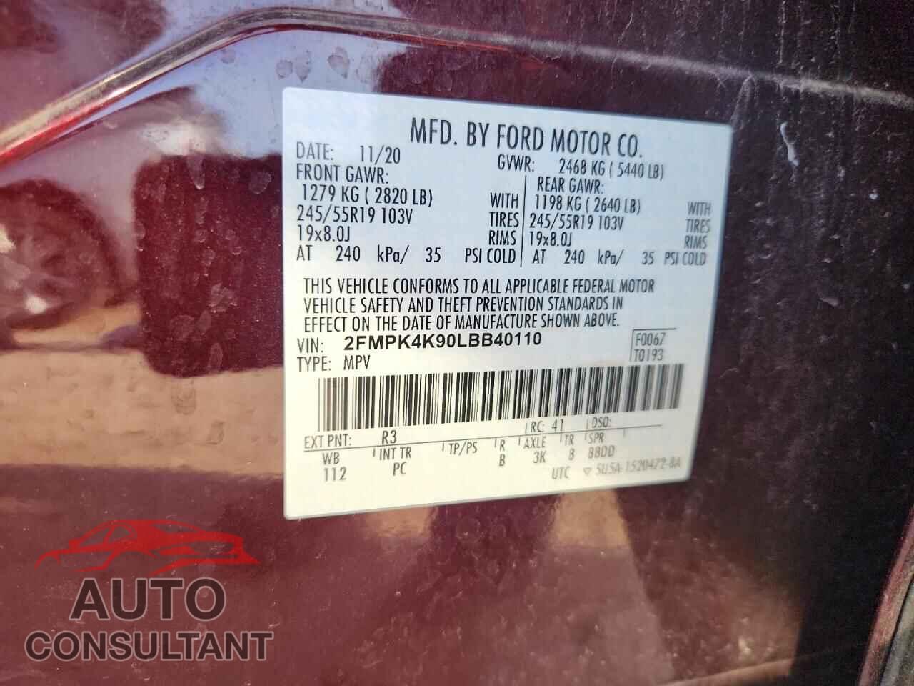 FORD EDGE 2020 - 2FMPK4K90LBB40110