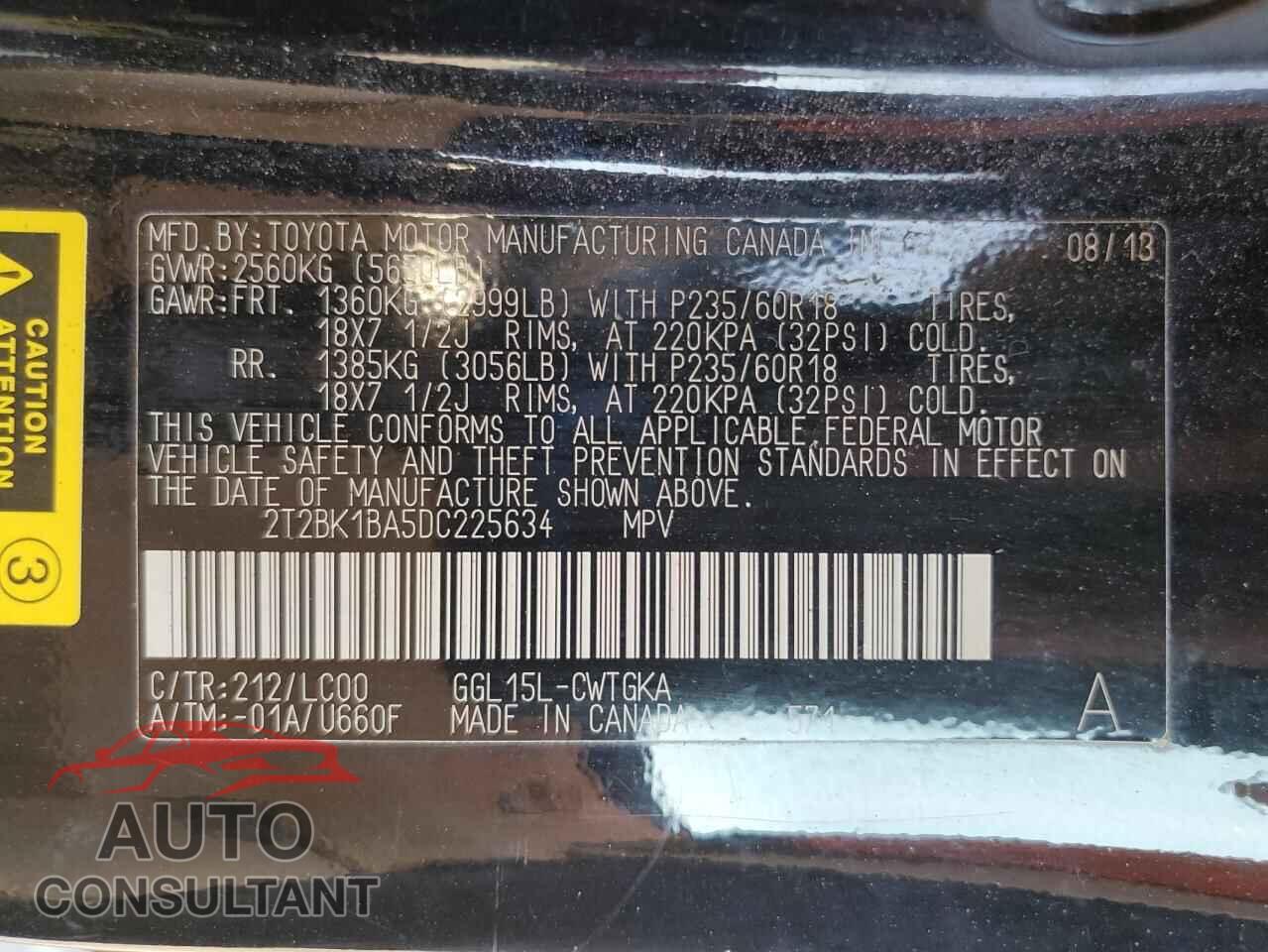 LEXUS RX350 2013 - 2T2BK1BA5DC225634