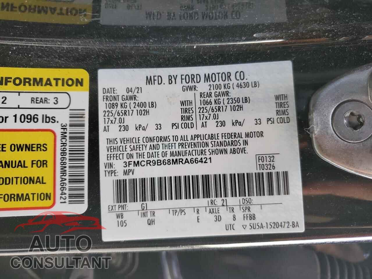 FORD BRONCO 2021 - 3FMCR9B68MRA66421