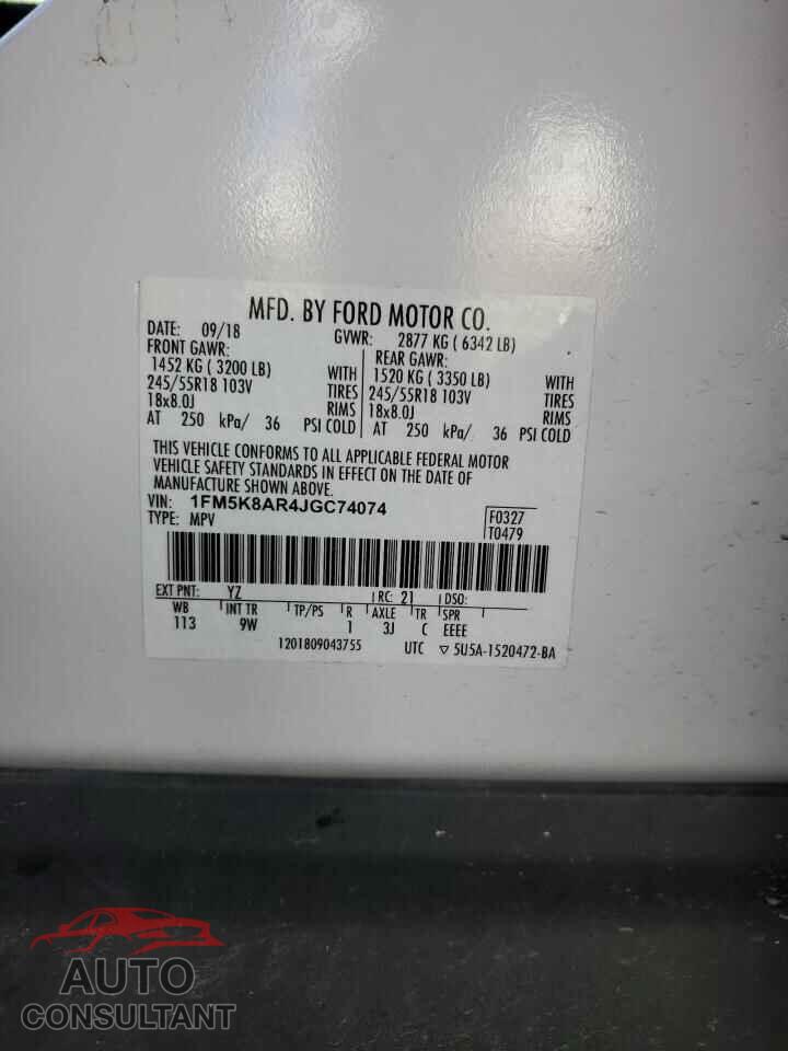 FORD EXPLORER 2018 - 1FM5K8AR4JGC74074