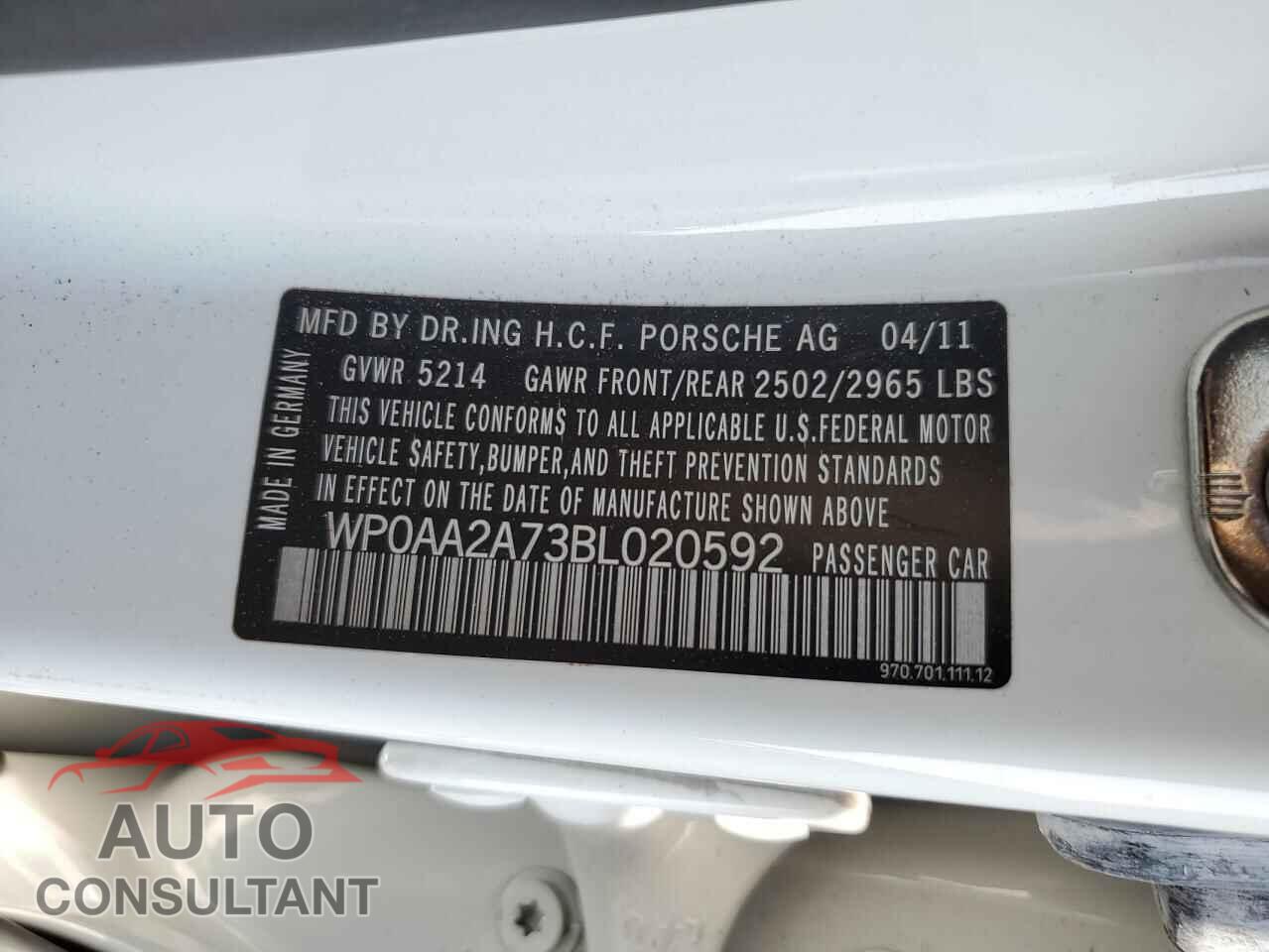 PORSCHE PANAMERA 2011 - WP0AA2A73BL020592