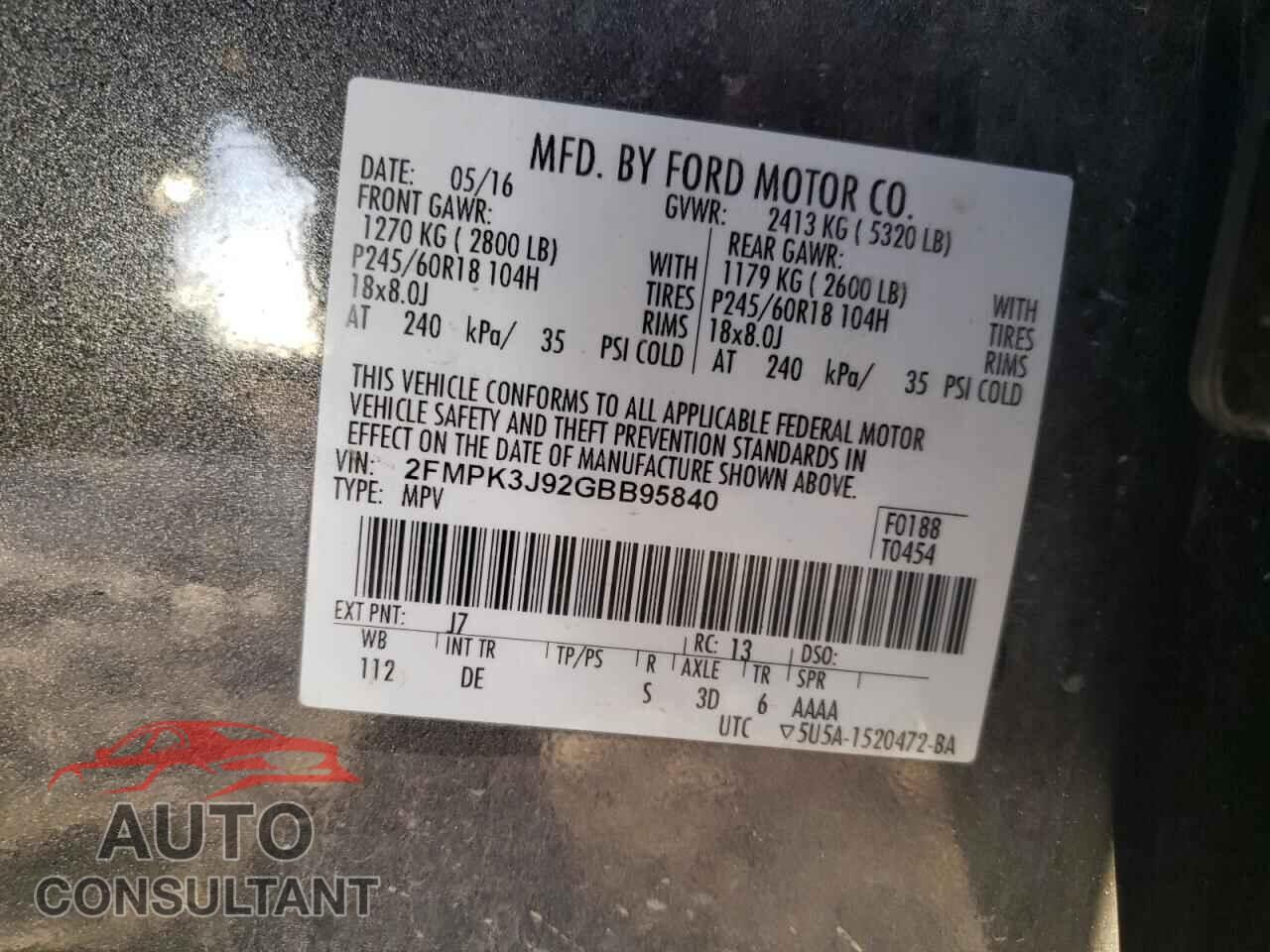 FORD EDGE 2016 - 2FMPK3J92GBB95840