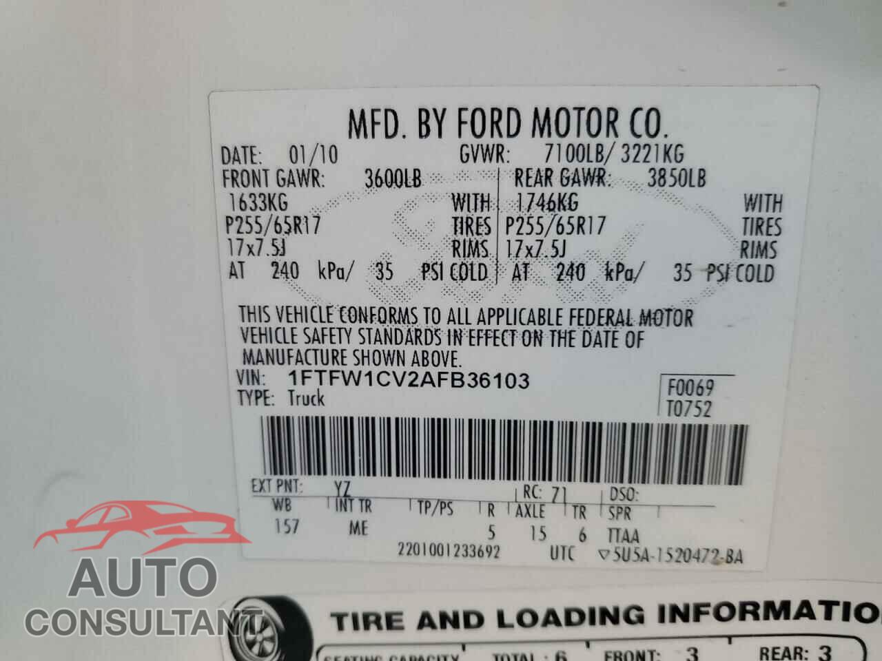 FORD F-150 2010 - 1FTFW1CV2AFB36103