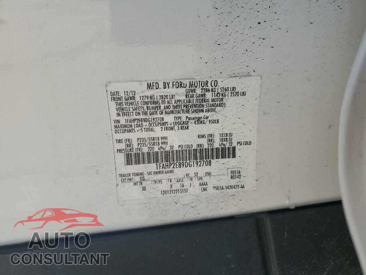 FORD TAURUS 2013 - 1FAHP2E89DG192708