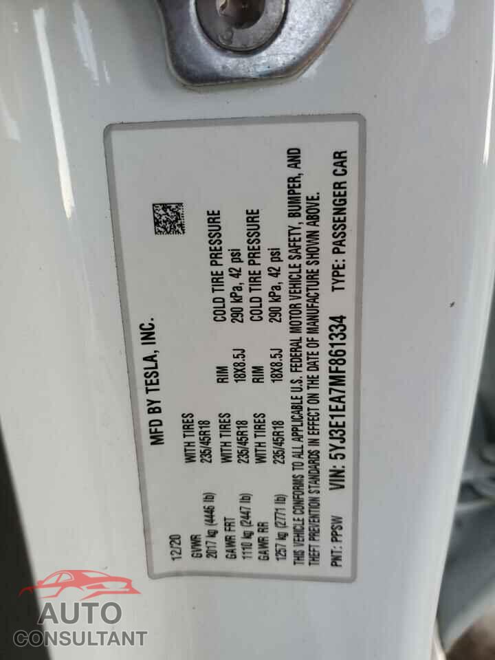 TESLA MODEL 3 2021 - 5YJ3E1EA7MF861334