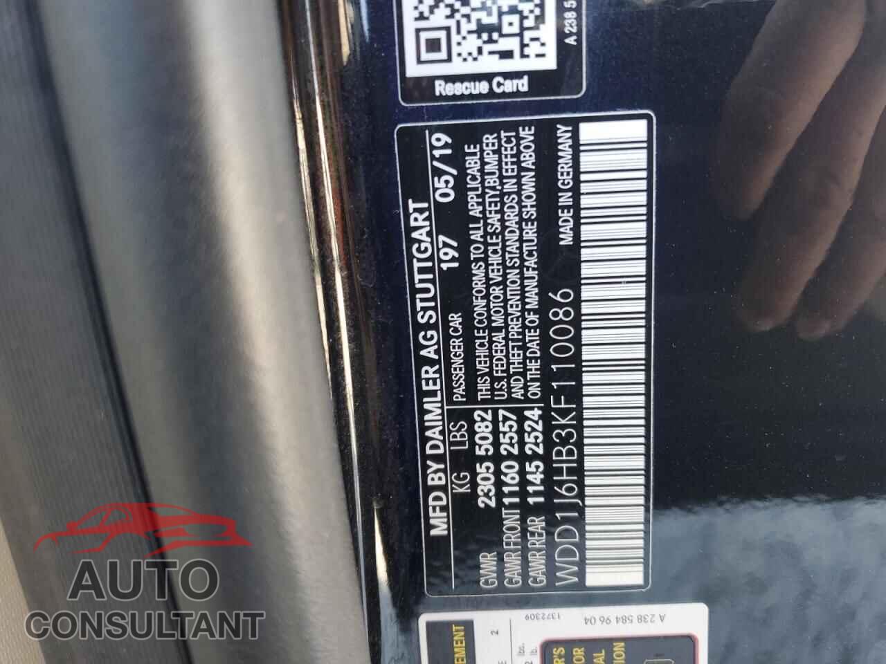 MERCEDES-BENZ E-CLASS 2019 - WDD1J6HB3KF110086