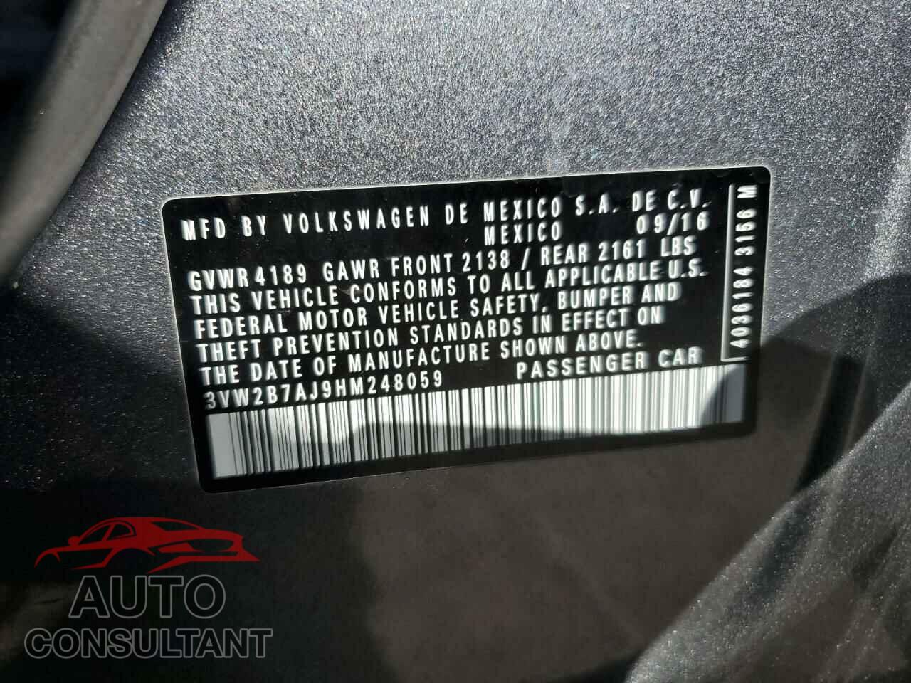 VOLKSWAGEN JETTA 2017 - 3VW2B7AJ9HM248059