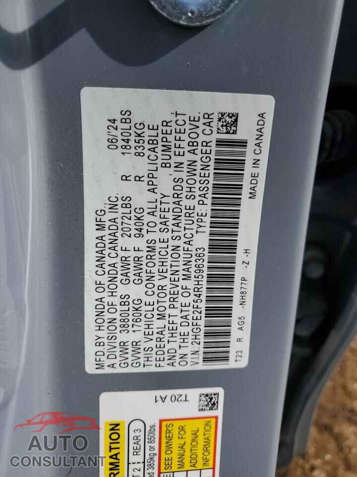 HONDA CIVIC 2024 - 2HGFE2F54RH596363