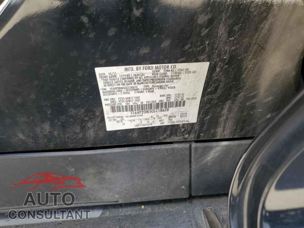 FORD TAURUS 2012 - 1FAHP2DW5CG118670