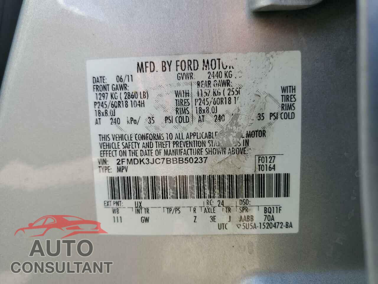 FORD EDGE 2011 - 2FMDK3JC7BBB50237