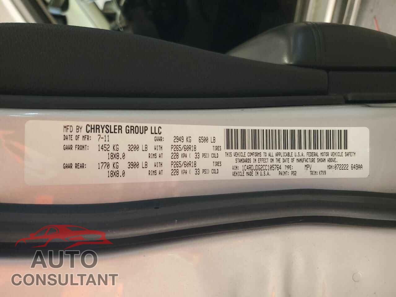 DODGE DURANGO 2012 - 1C4RDJDG2CC105764