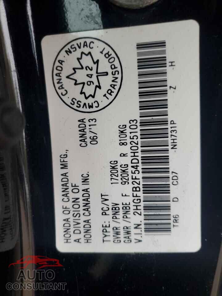 HONDA CIVIC 2013 - 2HGFB2F54DH025103