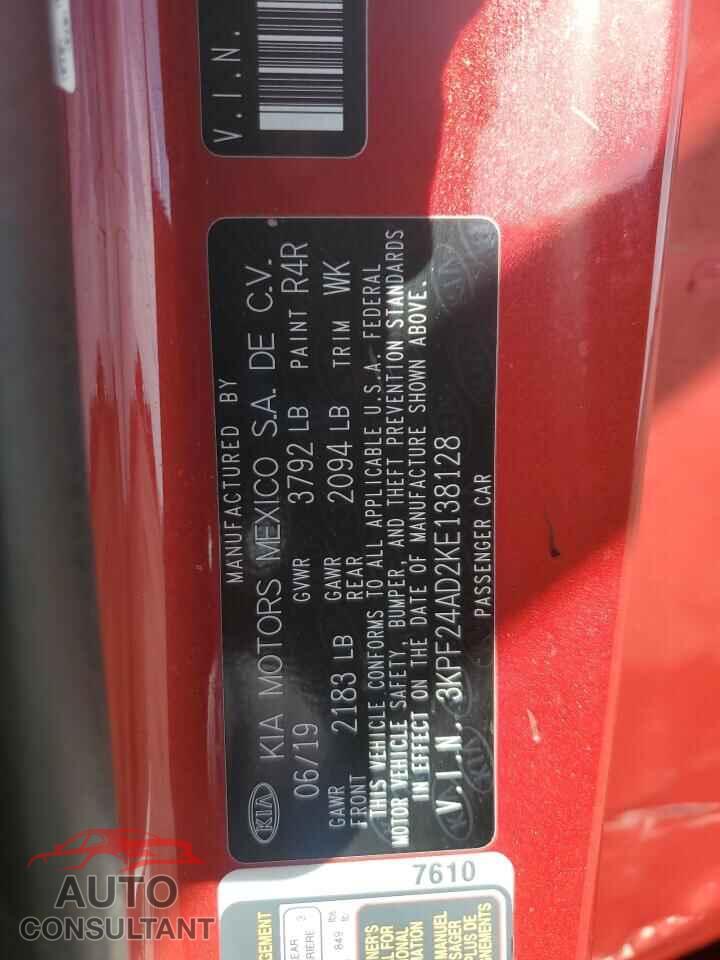 KIA FORTE 2019 - 3KPF24AD2KE138128