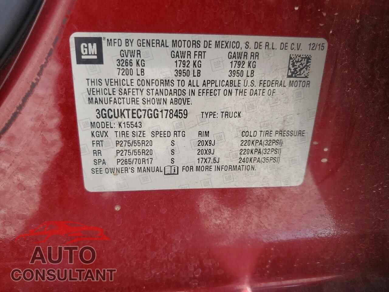 CHEVROLET 1500 CLASS 2016 - 3GCUKTEC7GG178459