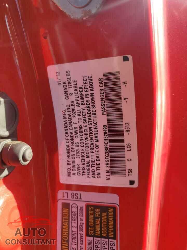 HONDA CIVIC 2012 - 2HGFG3B89CH528499