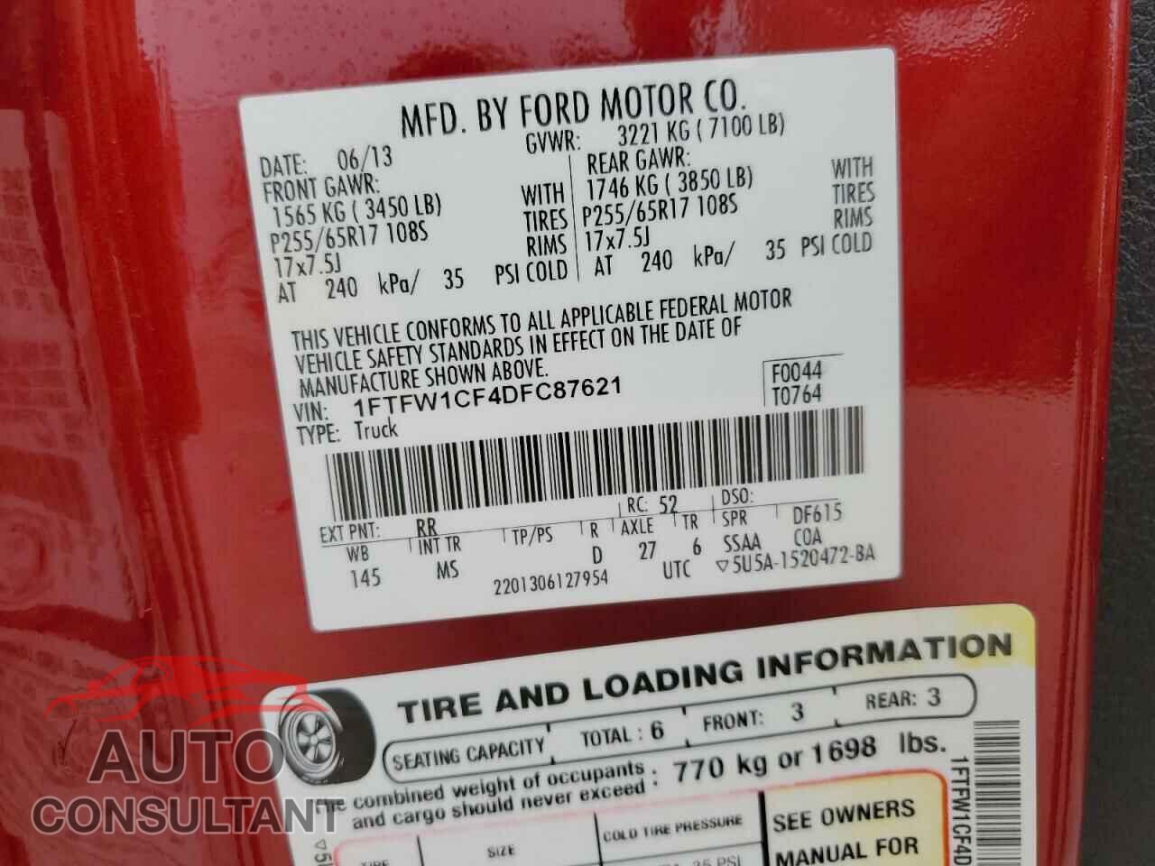 FORD F-150 2013 - 1FTFW1CF4DFC87621