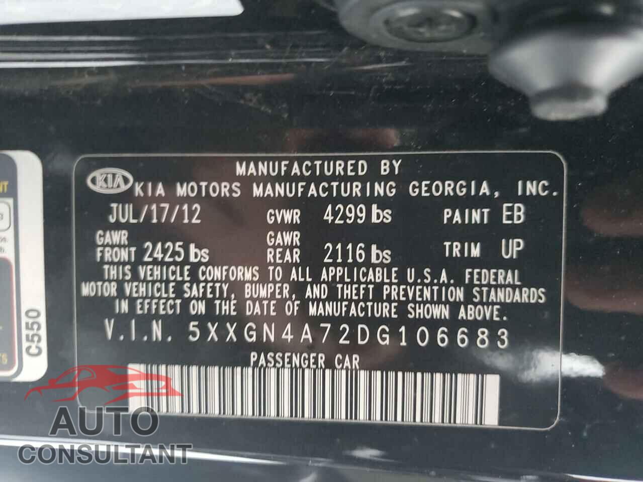 KIA OPTIMA 2013 - 5XXGN4A72DG106683