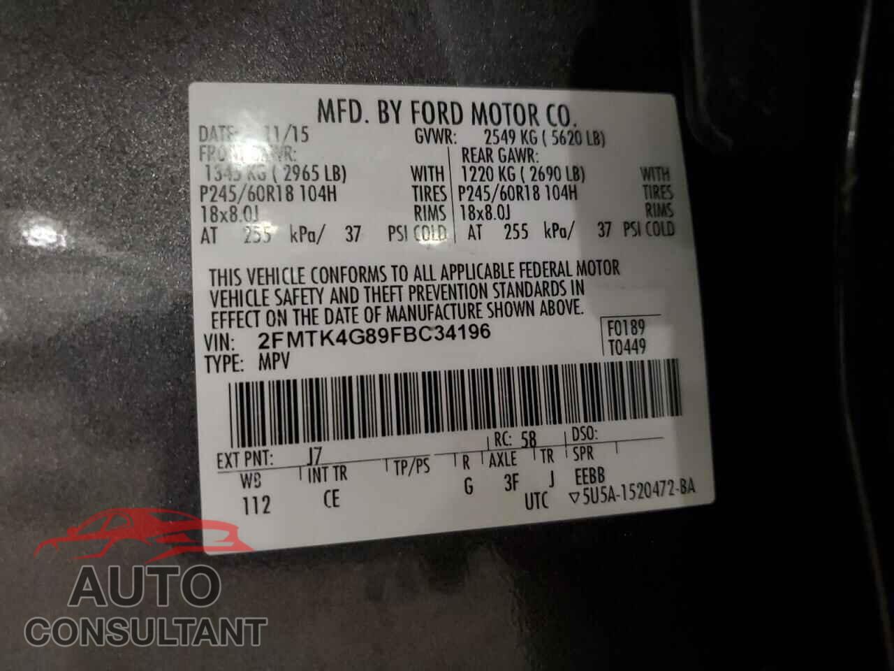 FORD EDGE 2015 - 2FMTK4G89FBC34196