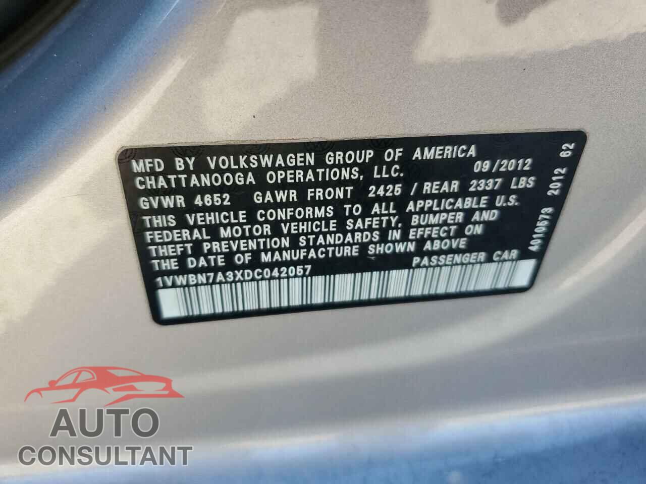 VOLKSWAGEN PASSAT 2013 - 1VWBN7A3XDC042057