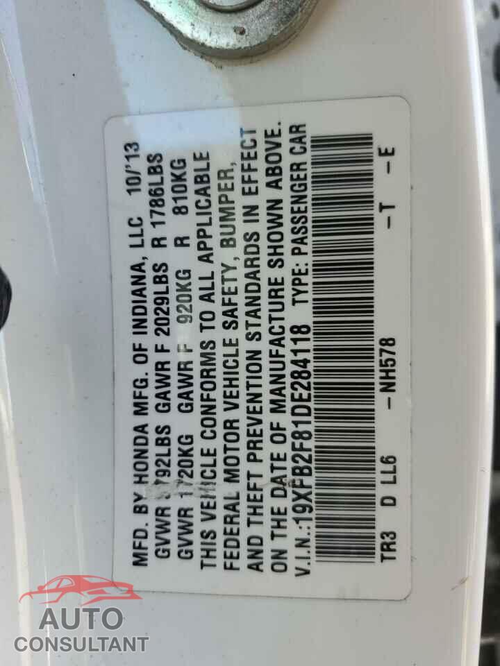 HONDA CIVIC 2013 - 19XFB2F81DE284118