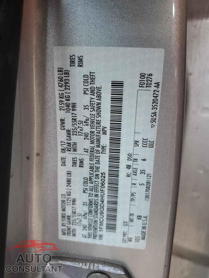 FORD ESCAPE 2017 - 1FMCU9GD4HUF06025