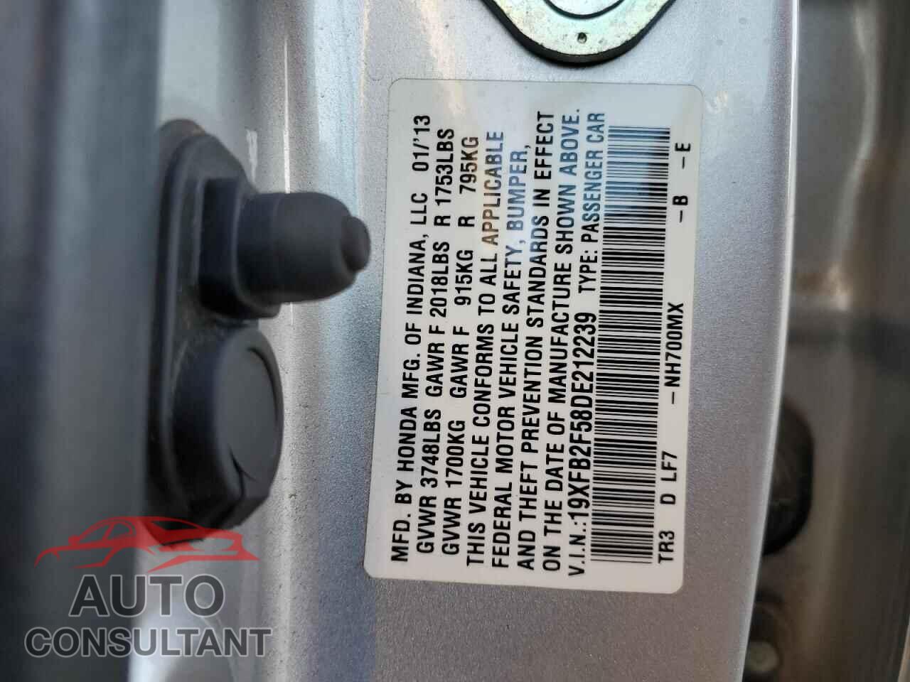 HONDA CIVIC 2013 - 19XFB2F58DE212239