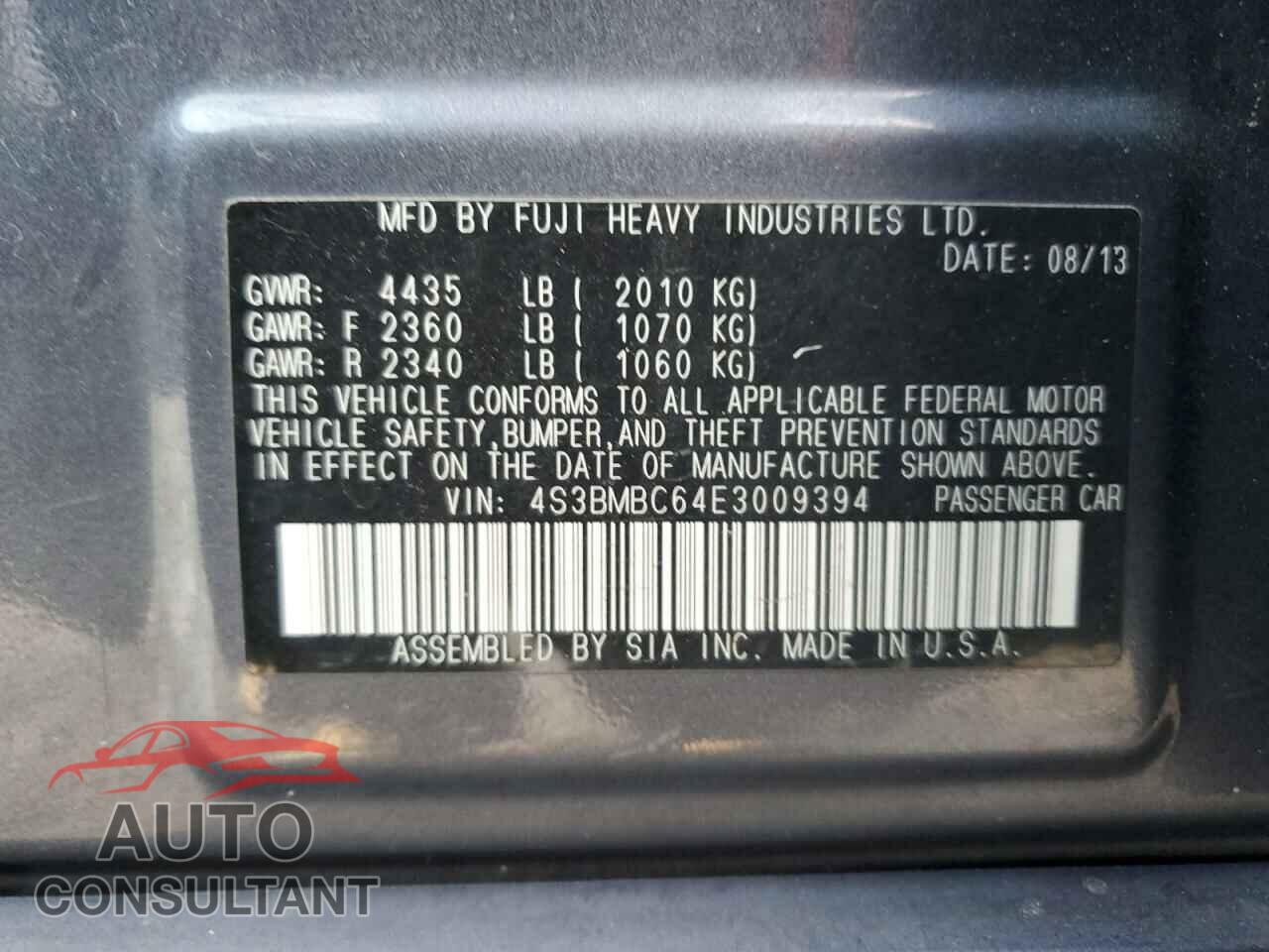 SUBARU LEGACY 2014 - 4S3BMBC64E3009394