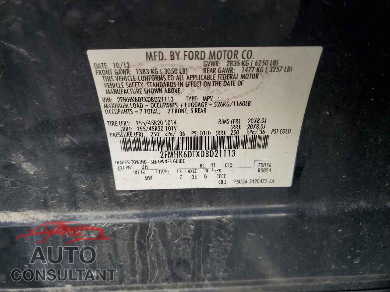 FORD FLEX 2013 - 2FMHK6DTXDBD21113