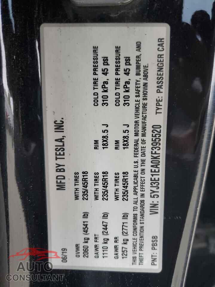 TESLA MODEL 3 2019 - 5YJ3E1EA0KF395520