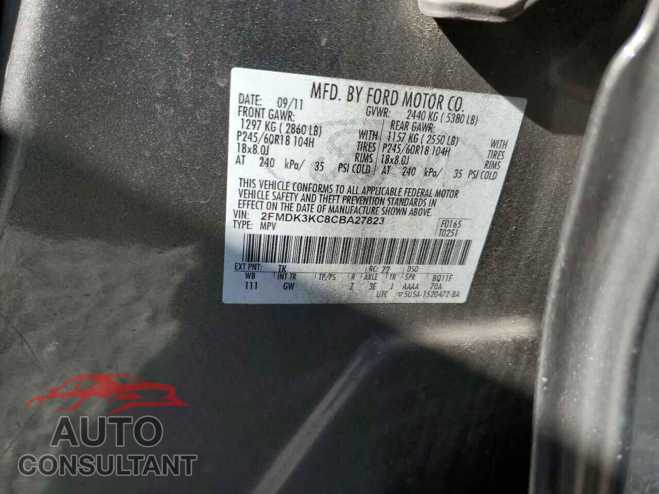 FORD EDGE 2012 - 2FMDK3KC8CBA27823