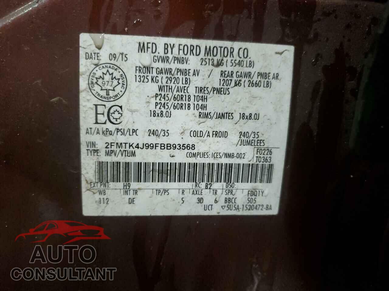 FORD EDGE 2015 - 2FMTK4J99FBB93568