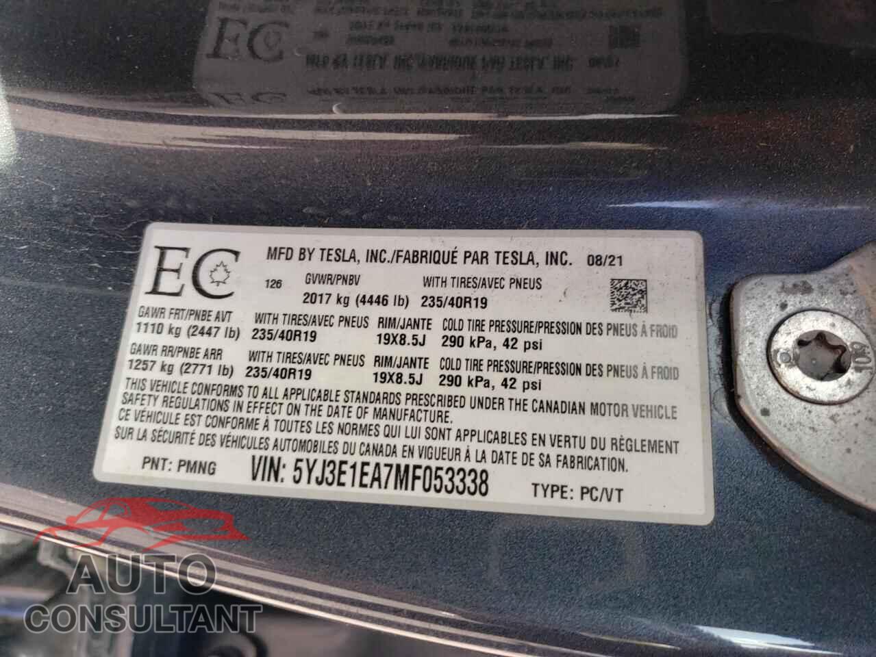 TESLA MODEL 3 2021 - 5YJ3E1EA7MF053338