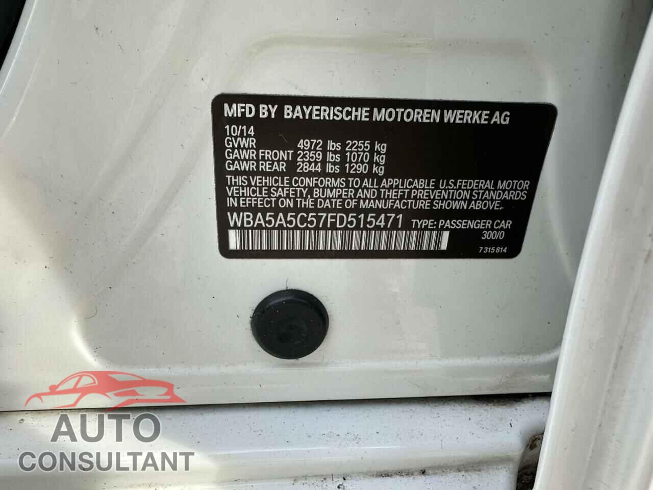 BMW 5 SERIES 2015 - WBA5A5C57FD515471