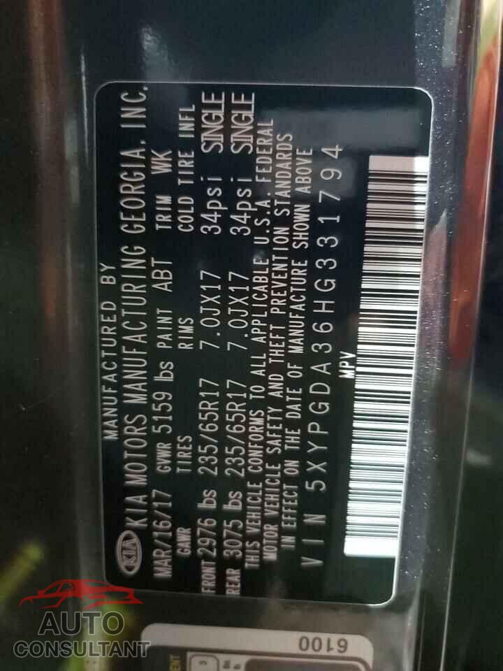 KIA SORENTO 2017 - 5XYPGDA36HG331794