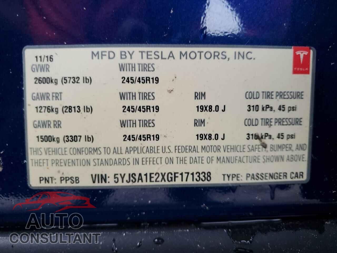 TESLA MODEL S 2016 - 5YJSA1E2XGF171338