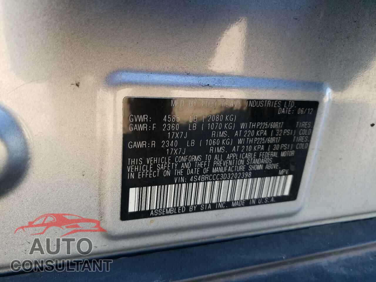 SUBARU OUTBACK 2013 - 4S4BRCCC3D3202398