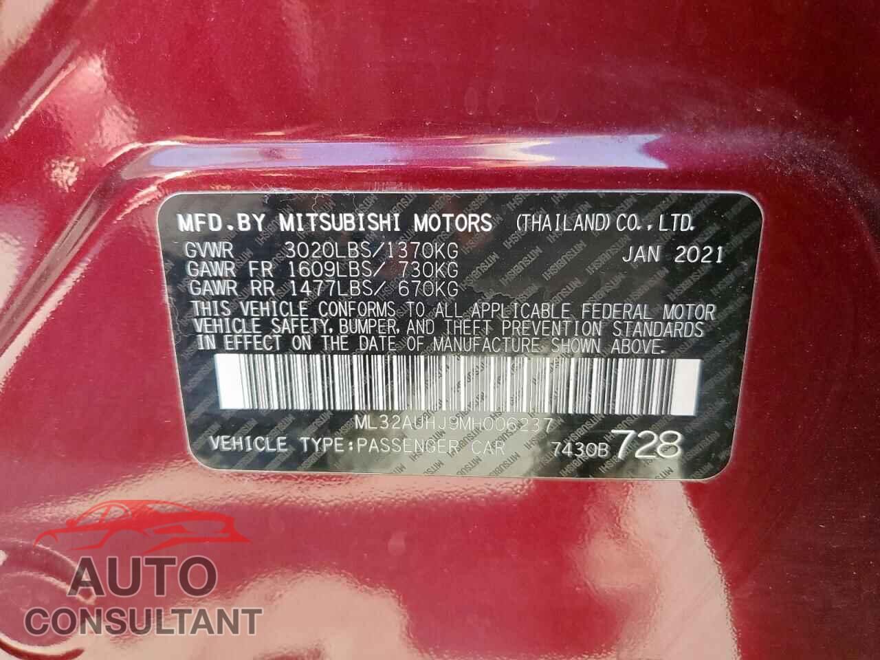 MITSUBISHI MIRAGE 2021 - ML32AUHJ9MH006237