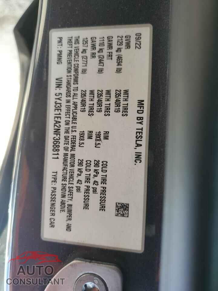 TESLA MODEL 3 2022 - 5YJ3E1EA2NF368811