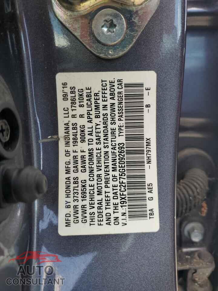 HONDA CIVIC 2016 - 19XFC2F75GE092693