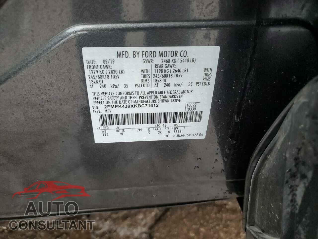 FORD EDGE 2019 - 2FMPK4J9XKBC71612